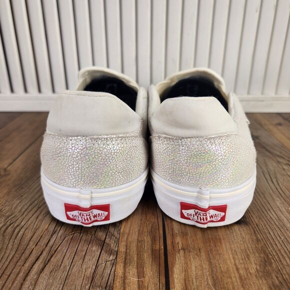 Vans Asher Deluxe Slip On Womens Size 10 Iridescent White Skater Loafers Shoes - Picture 4 of 9
